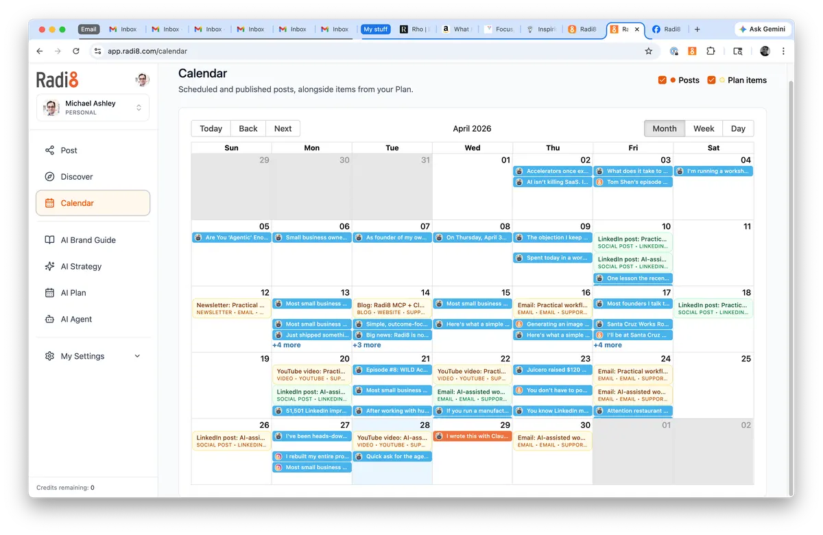 Radi8 content calendar screenshot