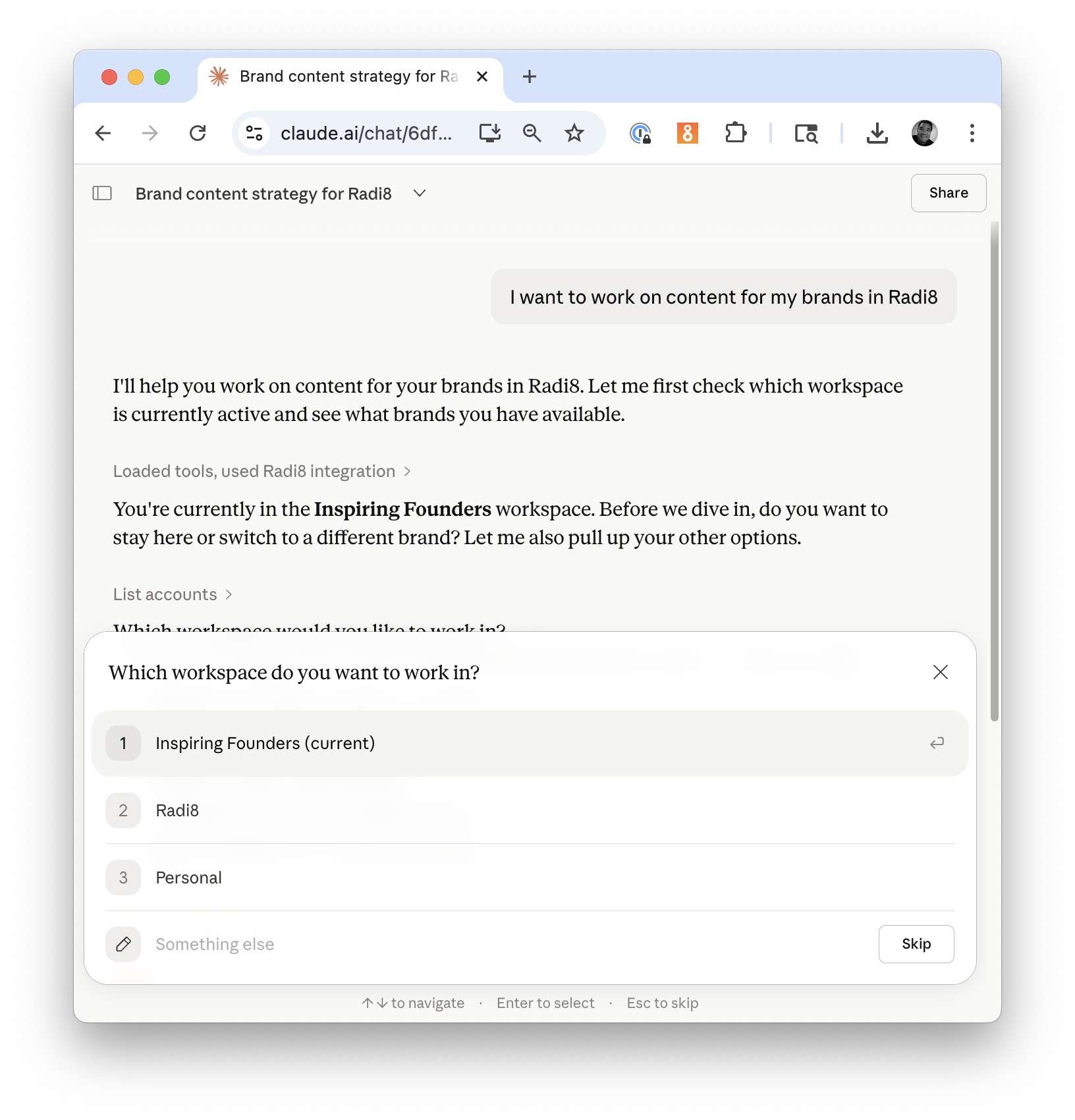 Switching between client brands inside a Claude chat