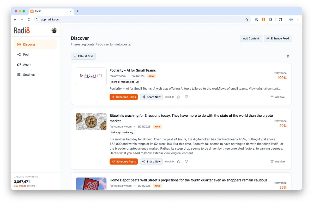 Radi8 brand context setup screenshot