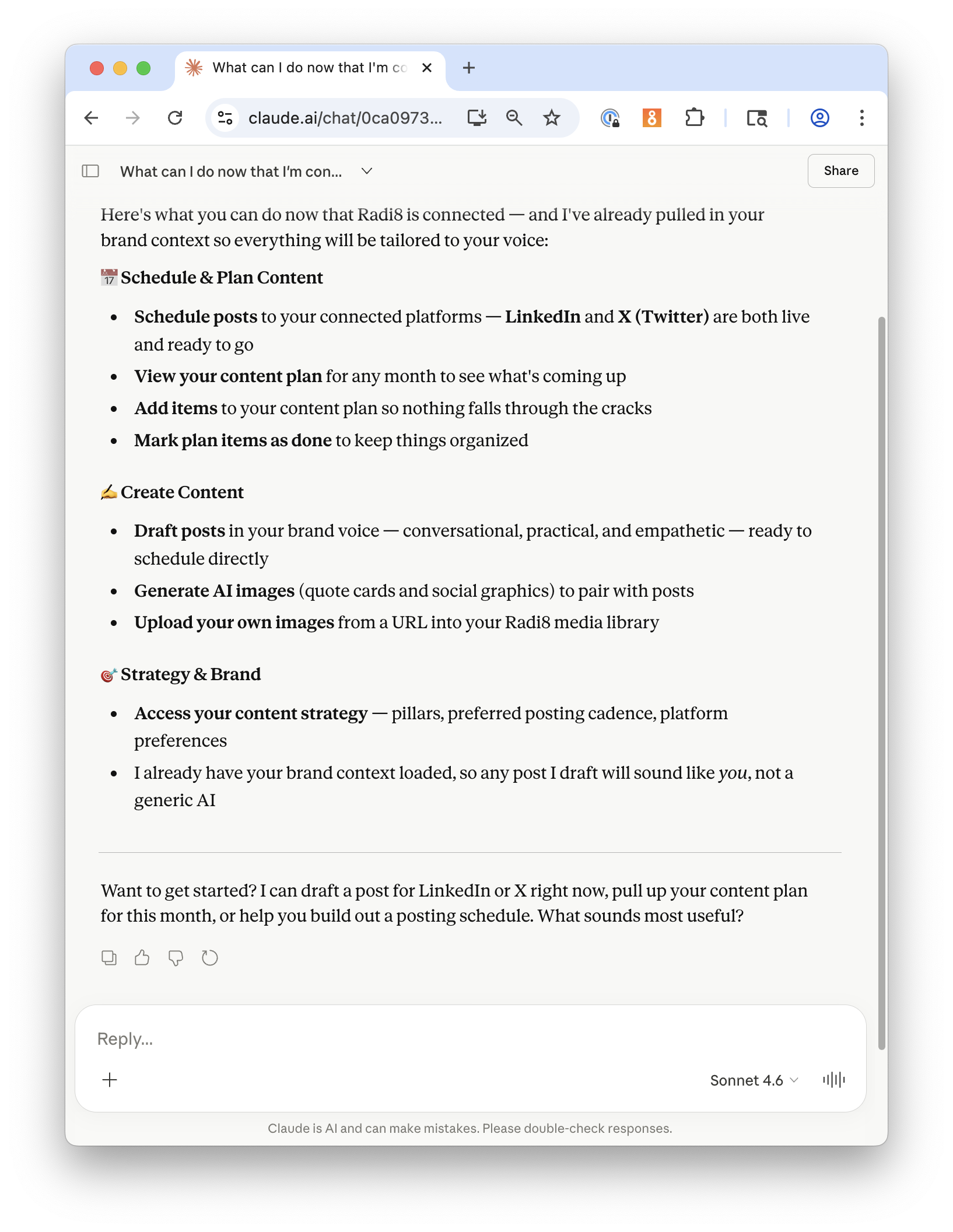 Radi8 running inside Claude AI chat
