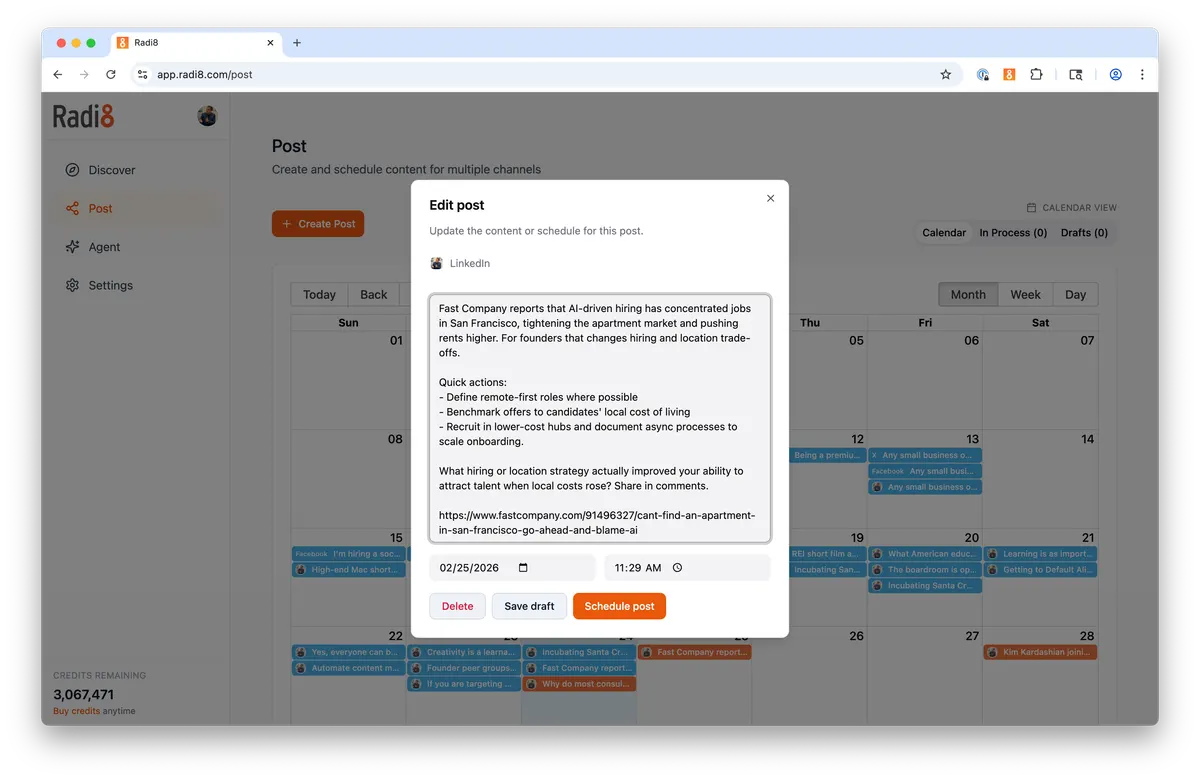 Radi8 scheduling screenshot