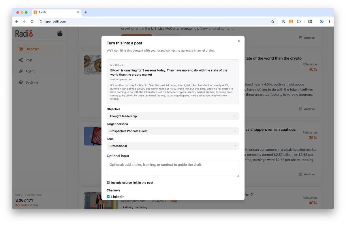 Radi8 post variations screenshot